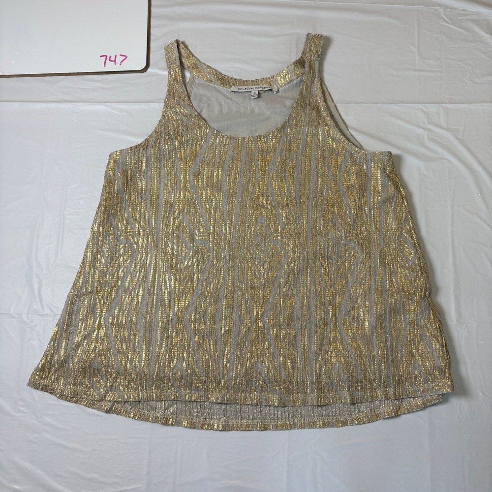 Collective Concepts Gold Metallic Geometric Sleeveless Tank Top Small